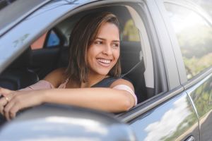 Woman driving car